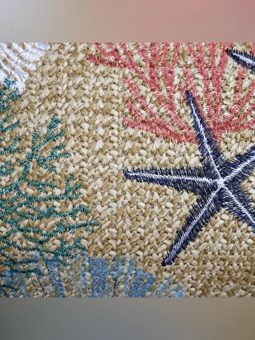 Raffia Seashore Reef Outdoor Lumbar Toss Pillow honeycomb costal 19” by 12”
